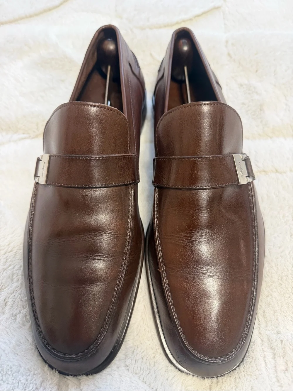$795 Salvatore Ferragamo Brown Leather Strap Gancini Bit Loafers 8.5 D